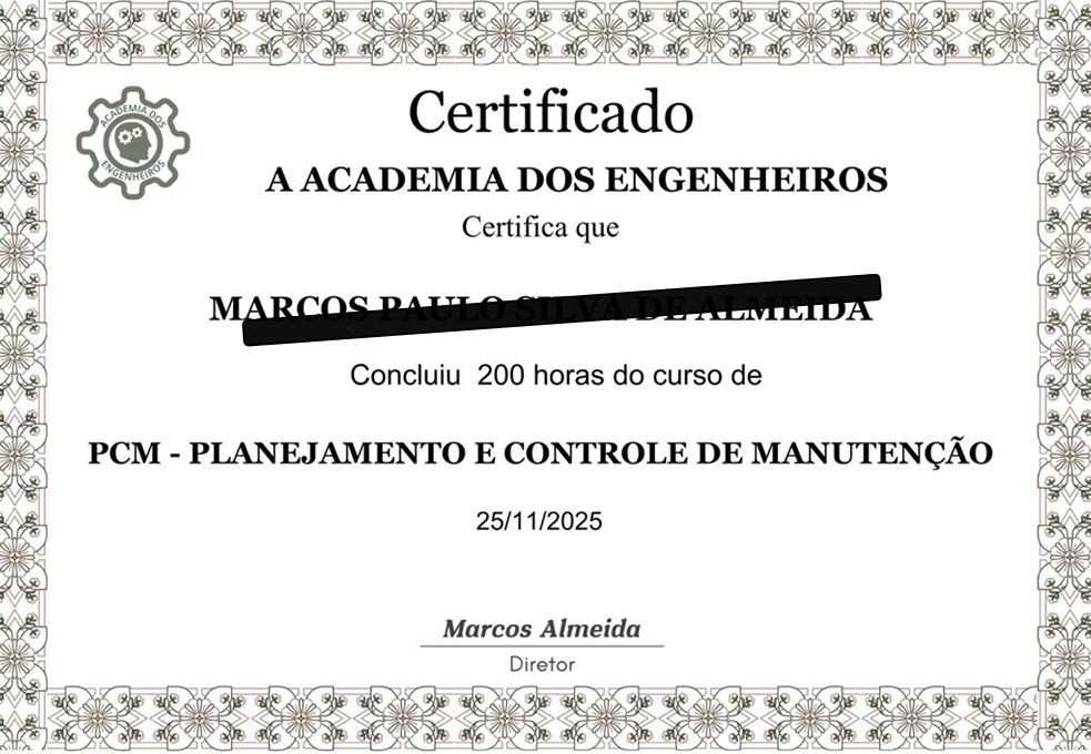 Certificado do curso PCM
