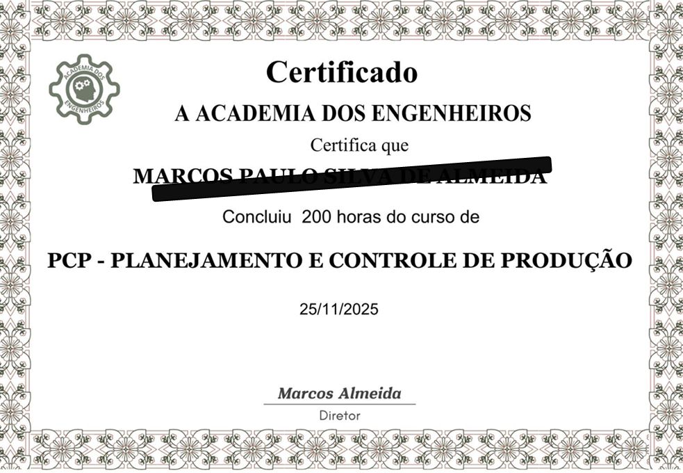 Certificado do curso PCM