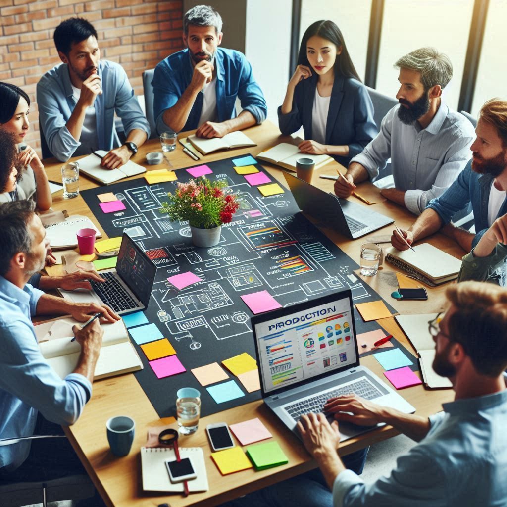 Equipe planejando a produção