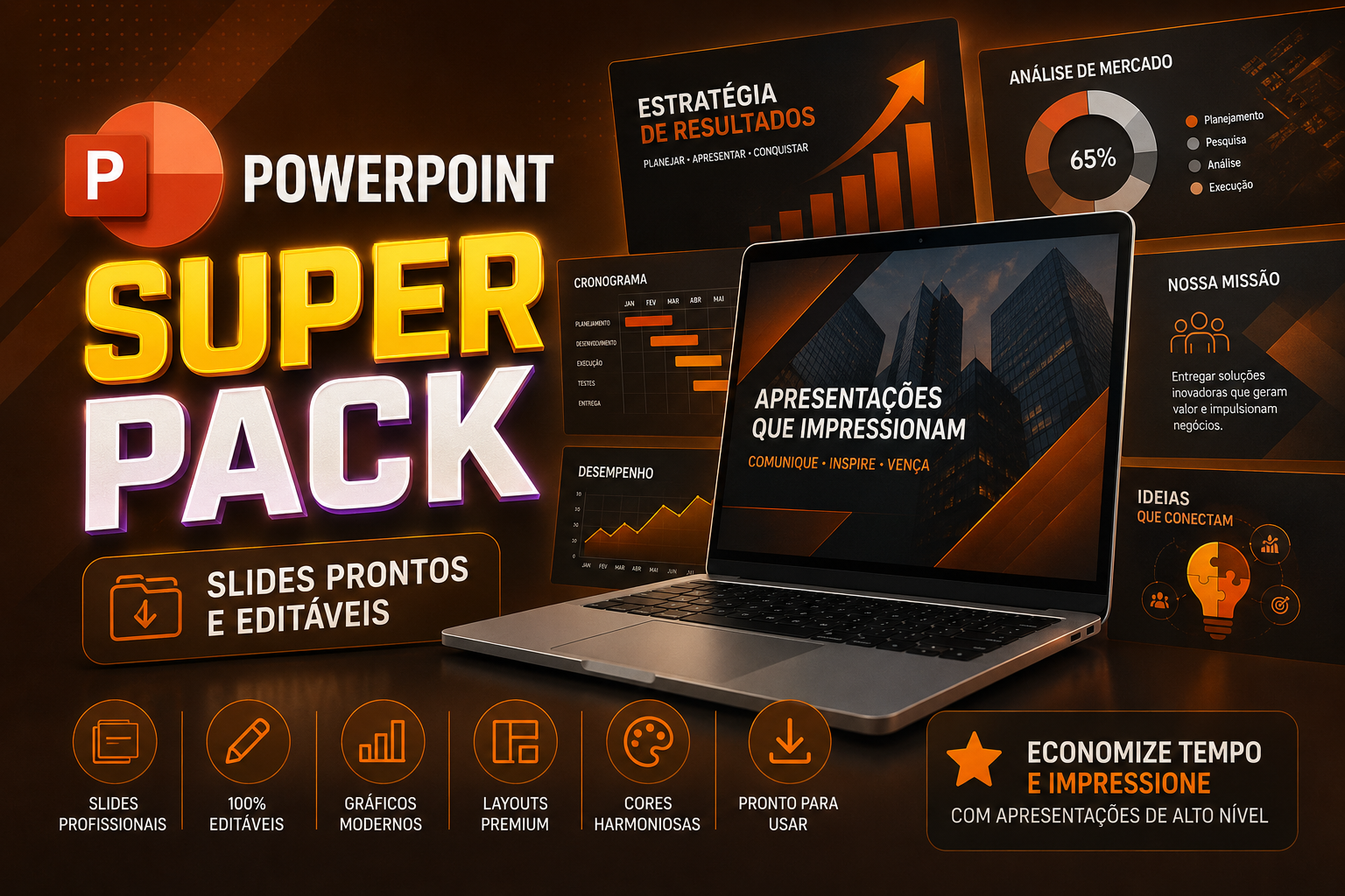 Pack de slides profissionais e editáveis para PowerPoint